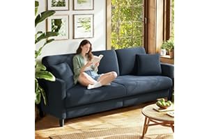 Welzona 83" Couches for Living Room, Comfy Sofas for Living Room, Teddy Sofa Couch, Tool-Free Setup Loveseat Sofa, All-Wood Love Seat Couches, Small Couch 2 Pillows Included, Blue Grey