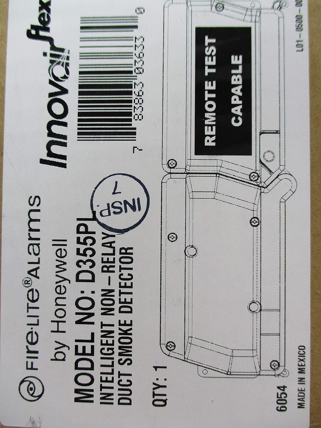 1- FIRE-LITE D355PL Addressable NON-RELAY Duct Detector by Fire-Lite Alarms / Honeywell (AS PICTURED)