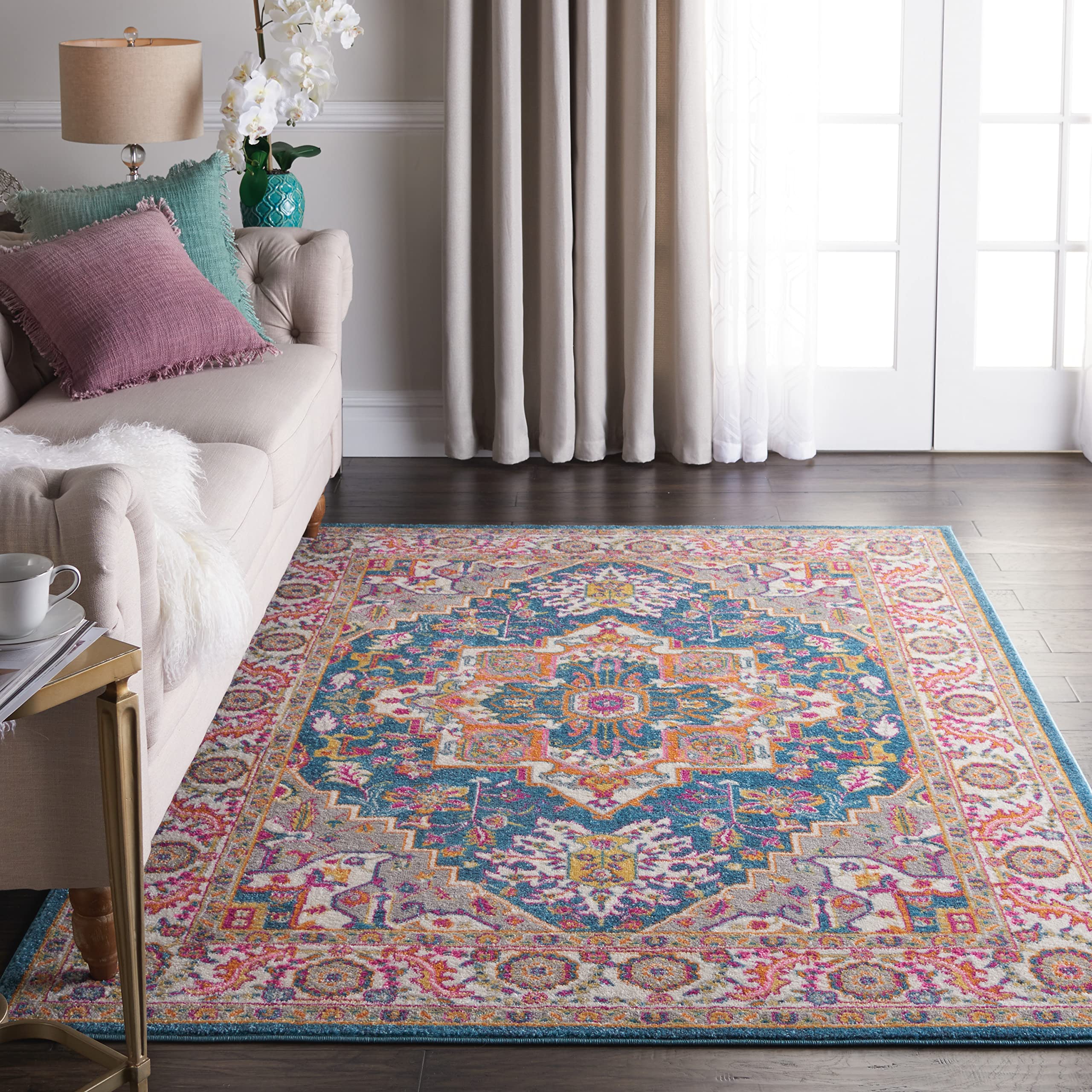 Nourison Home Passion Teal Multicolor 5'3" x 7'3" Area Rug - Easy Clean, Non Shedding, Bed Room, Living Room, Dining Room, Kitchen (5' x 7') Image