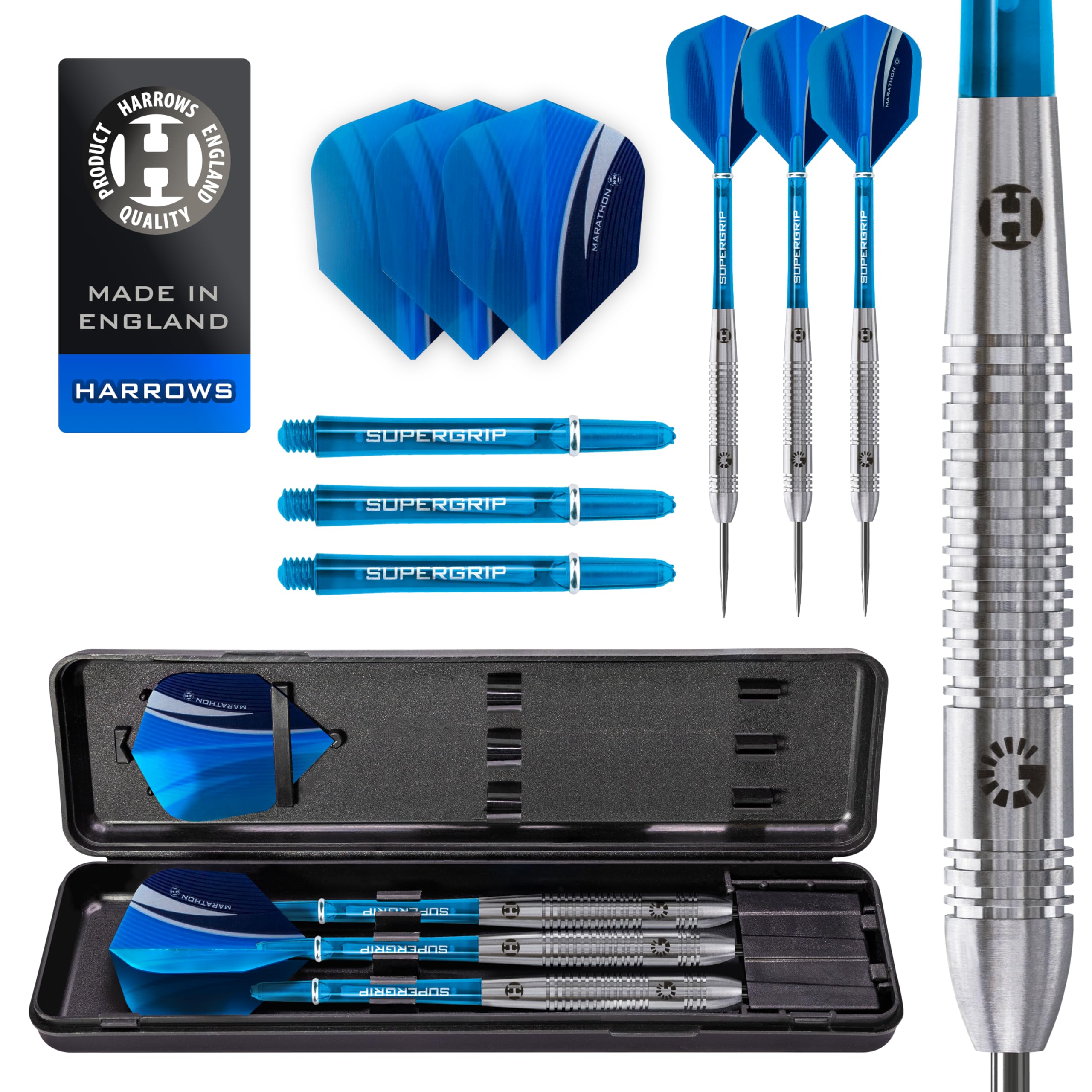 Harrows GENESIS Tungsten Steel Tip Darts 21g 22g 23g 24g 25g 26g High Traction Grip, Supergrip Shafts, Marathon Flights (21g)