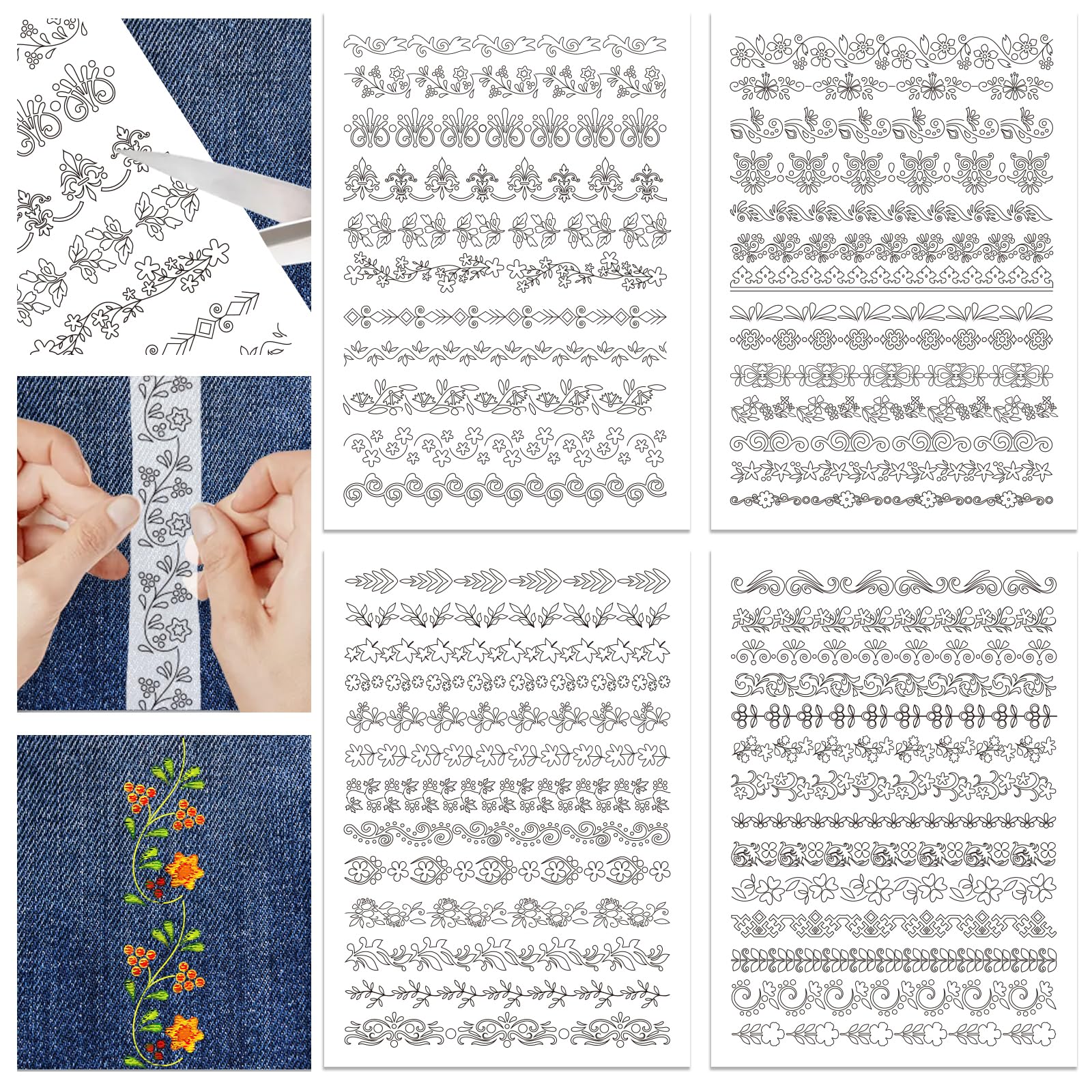 GLOBLELAND 4 Sheets 50Pcs Retro Lace Water Soluble Hand Sewing Stabilizers for Fabric 11.6x8.2 Inch Embroidery Stitch Practice Embroidery Patterns Transfers for Embroidery Beginners Lovers