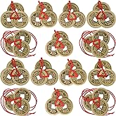Chinese Fortune Coins Feng Shui Coins I Ching Coins Good Luck Coins Traditional Brass New Year Coins with Red String for Weal