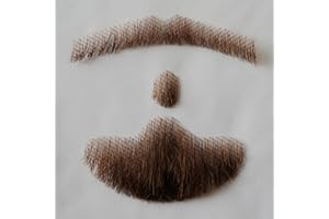 Justin Happy Human Hair Lace Based Fake Beard Brown Fake Mustache Fake Hair Realistic Moustache Fake Goatee Costume for Men(Brown)