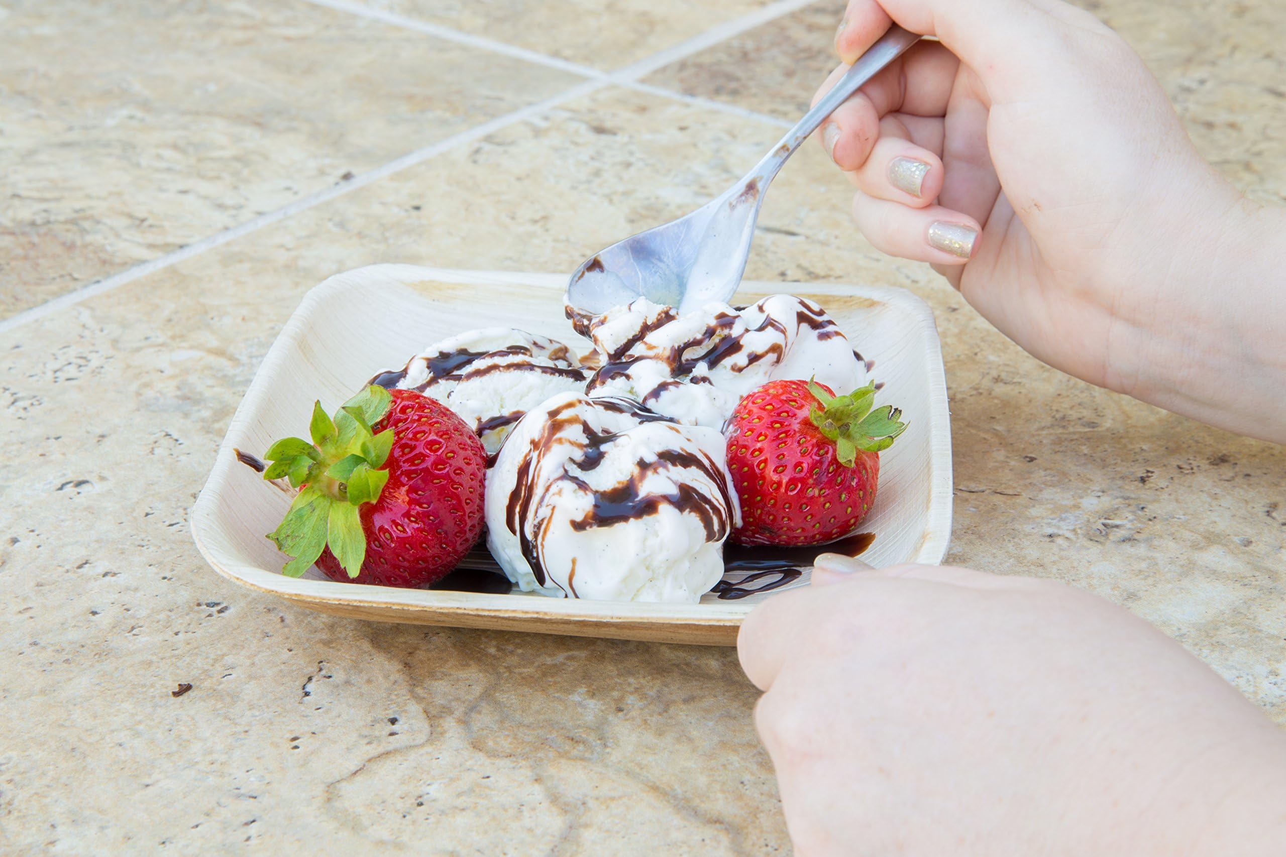 Leafily Palm Leaf Plates - 17 cm Square (Deep) - Heavy Duty - Elegant - 100% Compostable - Better than Bamboo or Wood - Disposable - Biodegradable - Premium Party Plates - USDA Certified - 22 pcs