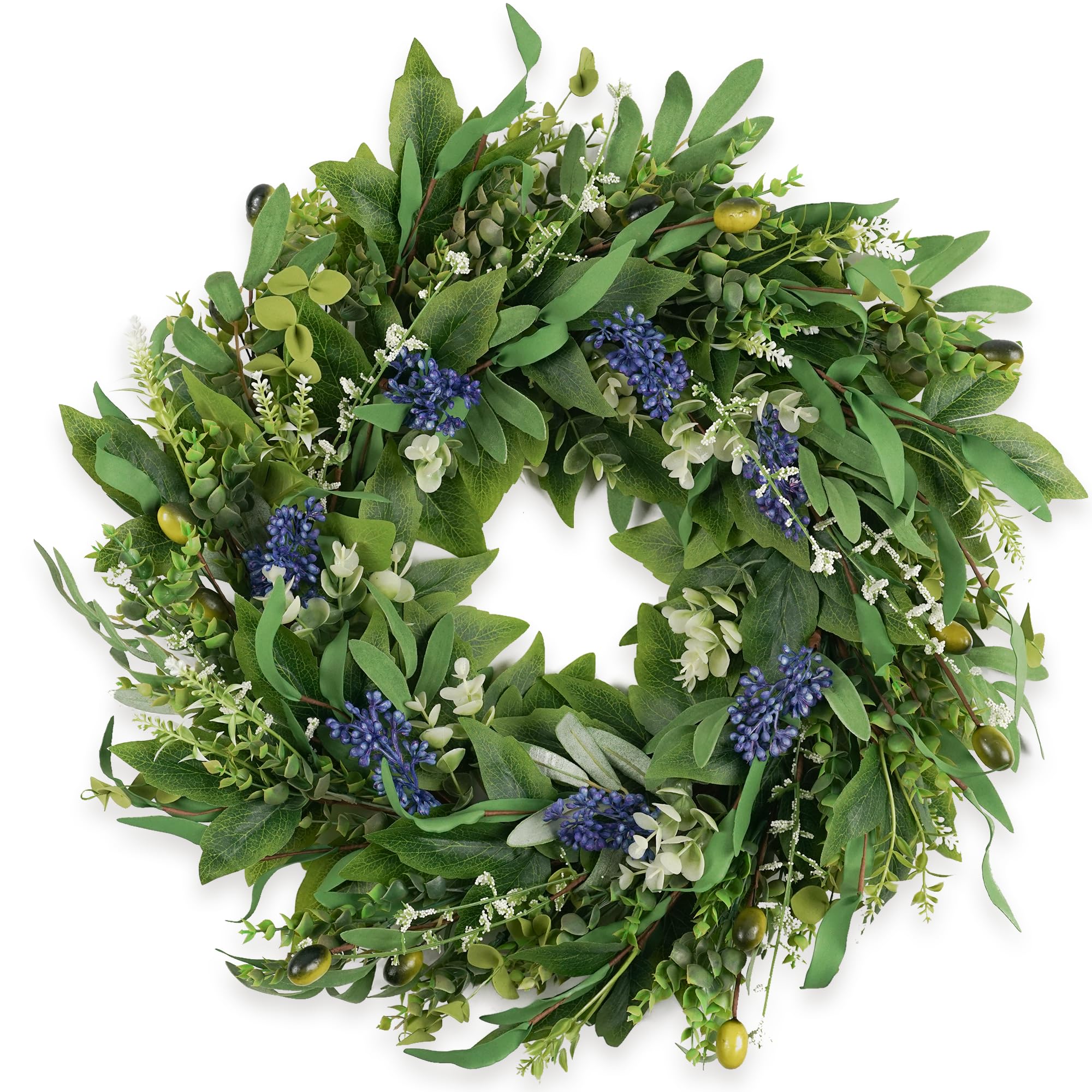 Photo 1 of HomeKaren Wreaths for Front Door 22", Door Spring Wreath with Eucalyptus Olive Boxwood Leaves, Greenery Wreath Door Decoration for Spring Summer All Season Home and Outdoor