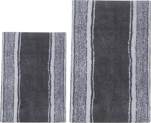 Amazon Com Chardin Home 100 Pure Cotton 2 Piece Manhattan Stripe Bathroom Rug Set With Anti Skid Spray Latex Underneath 21 X34 17 X24 Grey White Kitchen Dining