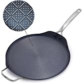 Blue Diamond Hybrid 12&rdquo; XL Round Griddle Pan, Stainless Steel Nonstick | PFAS-Free Ceramic Nonstick Pancake Skillet, Induction &amp; All Cooktop Ready, Dishwasher &amp; Oven Safe to 850F, Metal Utensil Safe