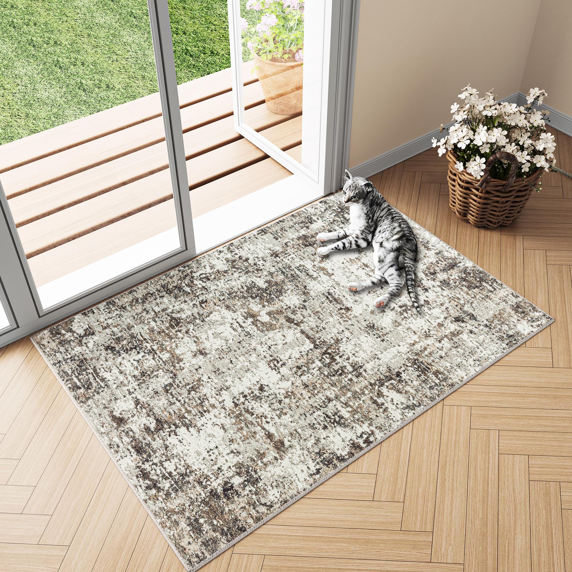 WondRg 2x3 Washable Area Rug Grey Beige Rustic Abstract Entryway ...