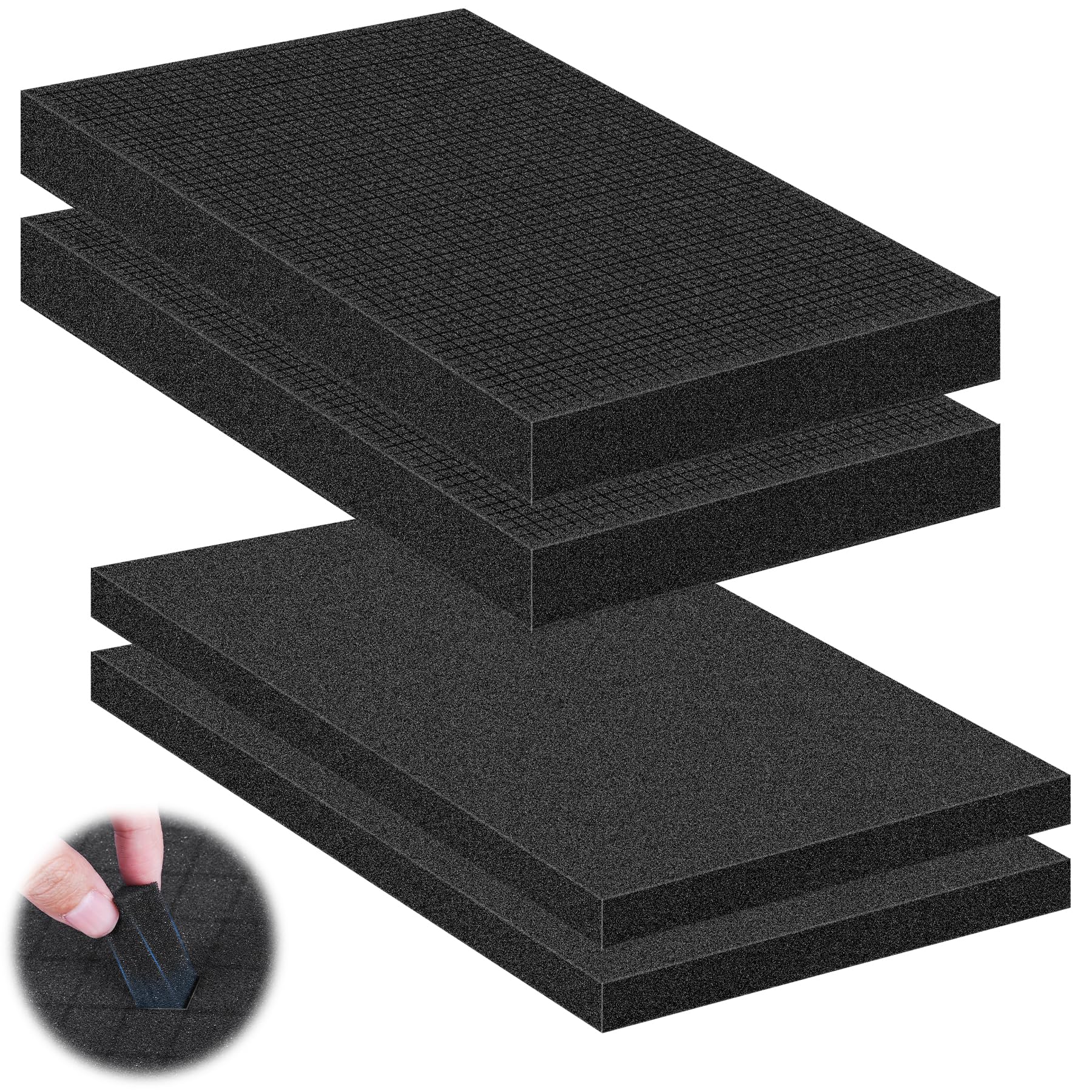 Photo 1 of 4 Pcs Pick and Pluck Foam Sheets 2 Size Polyurethane Pick Apart Foam Inserts Pads with Bottom Use for Camera, Interlocking Case, Tool Box, Storage Drawer (2P 16" x 12" x 0.4", 2P 16" x 12" x 2")