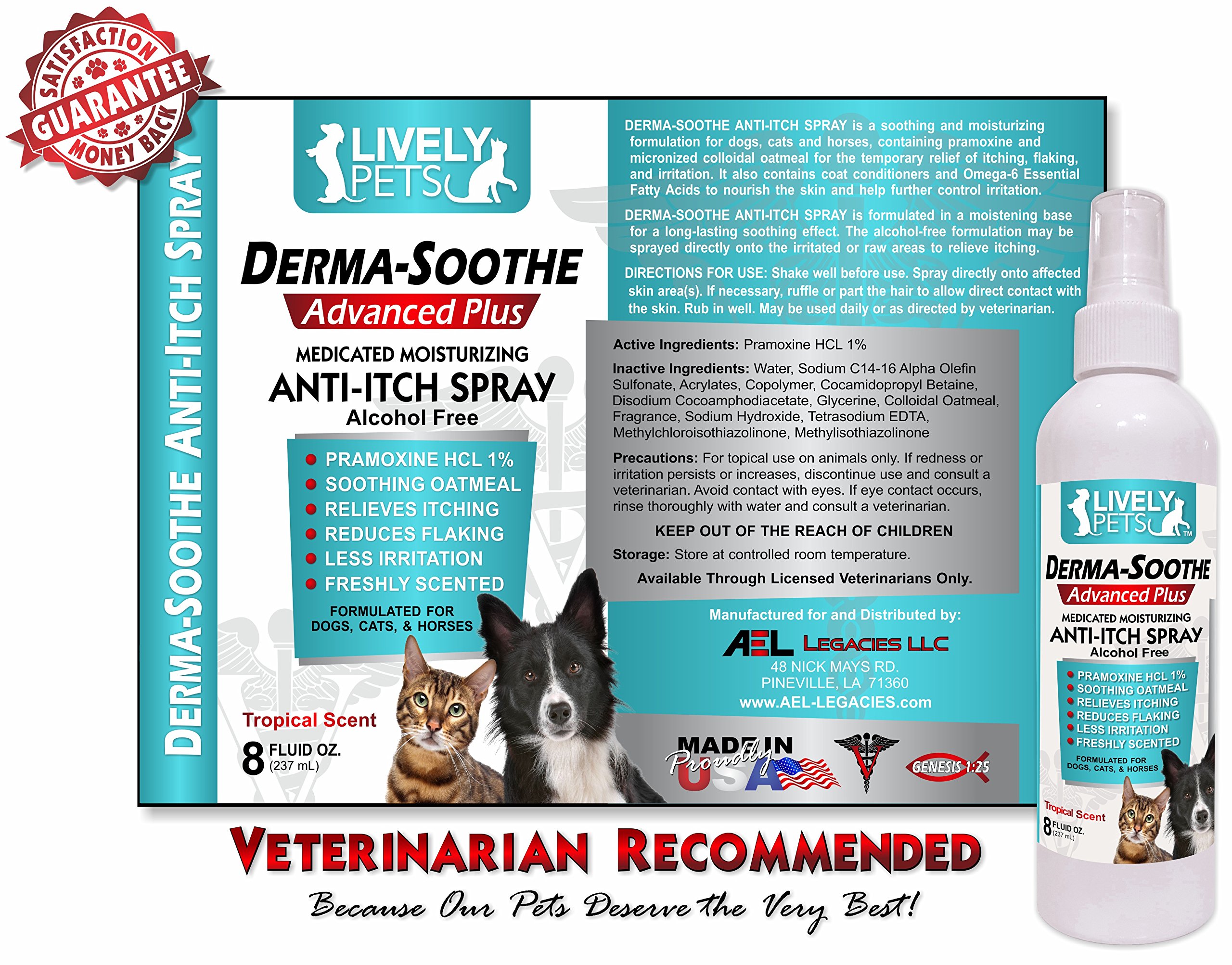 DermaSoothe Medicated Anti Itch Oatmeal Spray for Dogs and Cats with