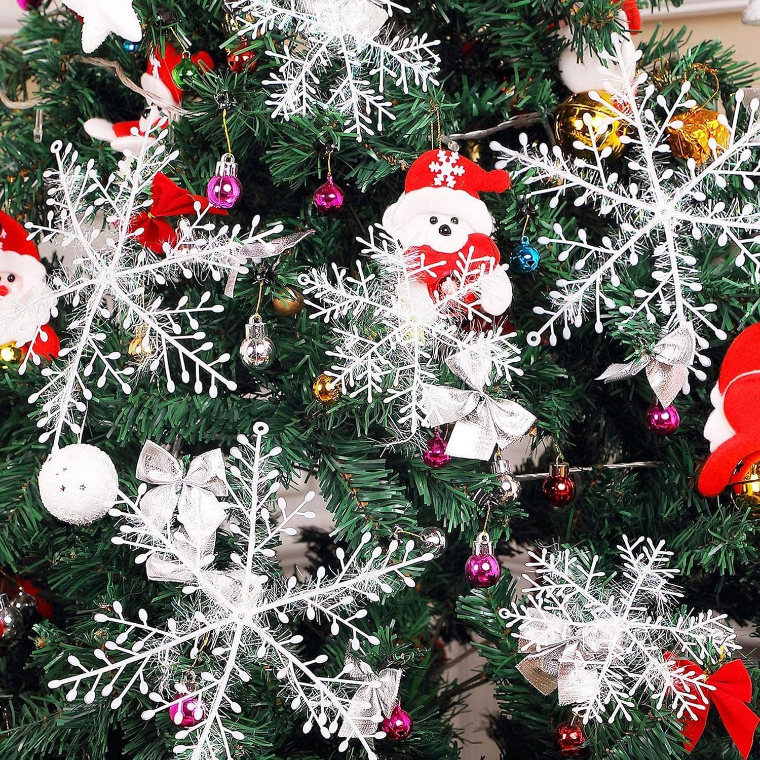 sanjianke-fs 100pc White Christmas Snowflakes – Festive Garland, Christmas Hanging Decoration, Holiday Season, Winter Wonderland, Xmas Home Décor, White Party, Christmas Party Supplies