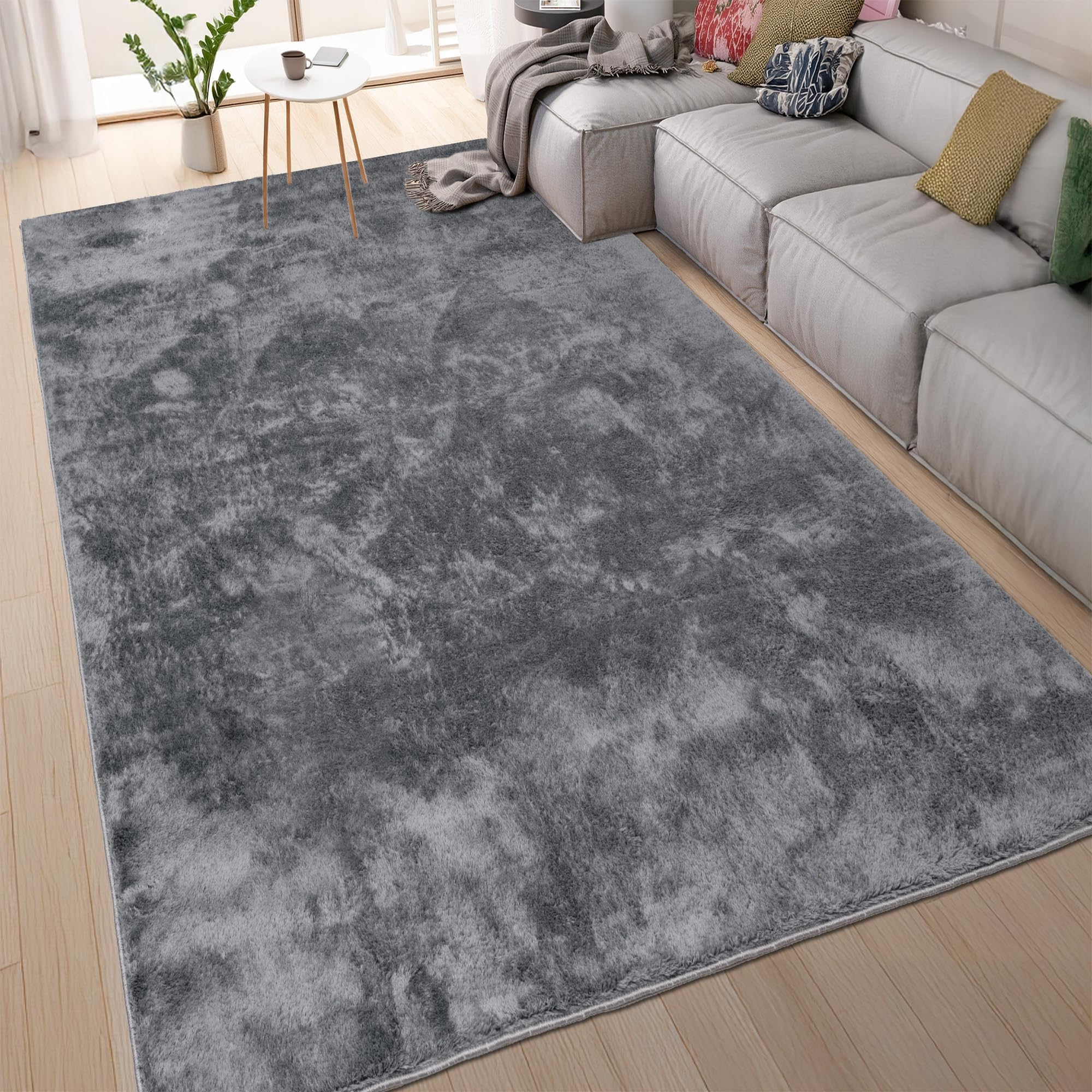 homeart Area Rugs – Soft, Short Pile Monochrome Carpets - Anti-Slip Backing, Machine Washable, Modern Fluffy Rugs for Living Room, Bedroom, Kitchen, Enterance - Anthracite, 60x110 cm