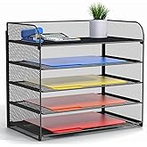 Legal/A4 5 Tier Paper Organizer,Paper Tray Holder for Desk,Letter Size File Holder/Sorter,File Folders Shelf Organizer for Office,School,Home,Solid Steel,Mesh,Sturdy,Leakproof,Large Capacity