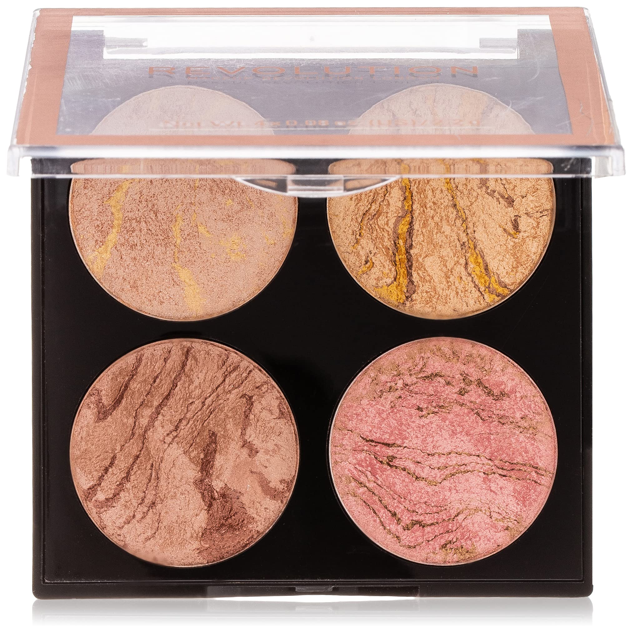 Makeup Revolution Cheek Kit, Face Bronzer & Highlighter Palette, Highly Pigmented Shimmer Formula, 4 Shades, Fresh Perspective, 8.8g