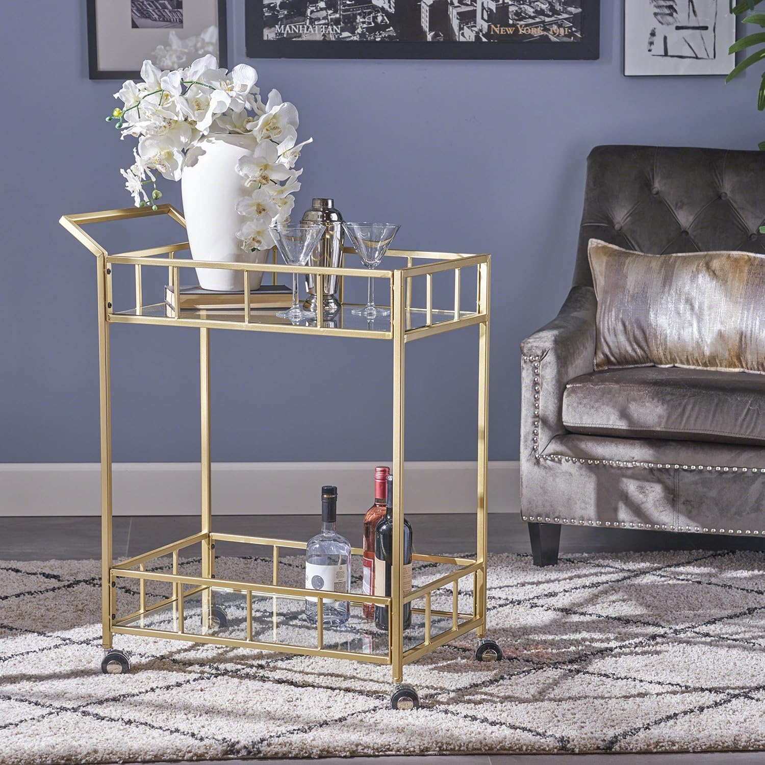 Home & Kitchen Gold, Christopher Knight Home 304462 Easter Indoor Industrial Iron and Glass Bar Cart