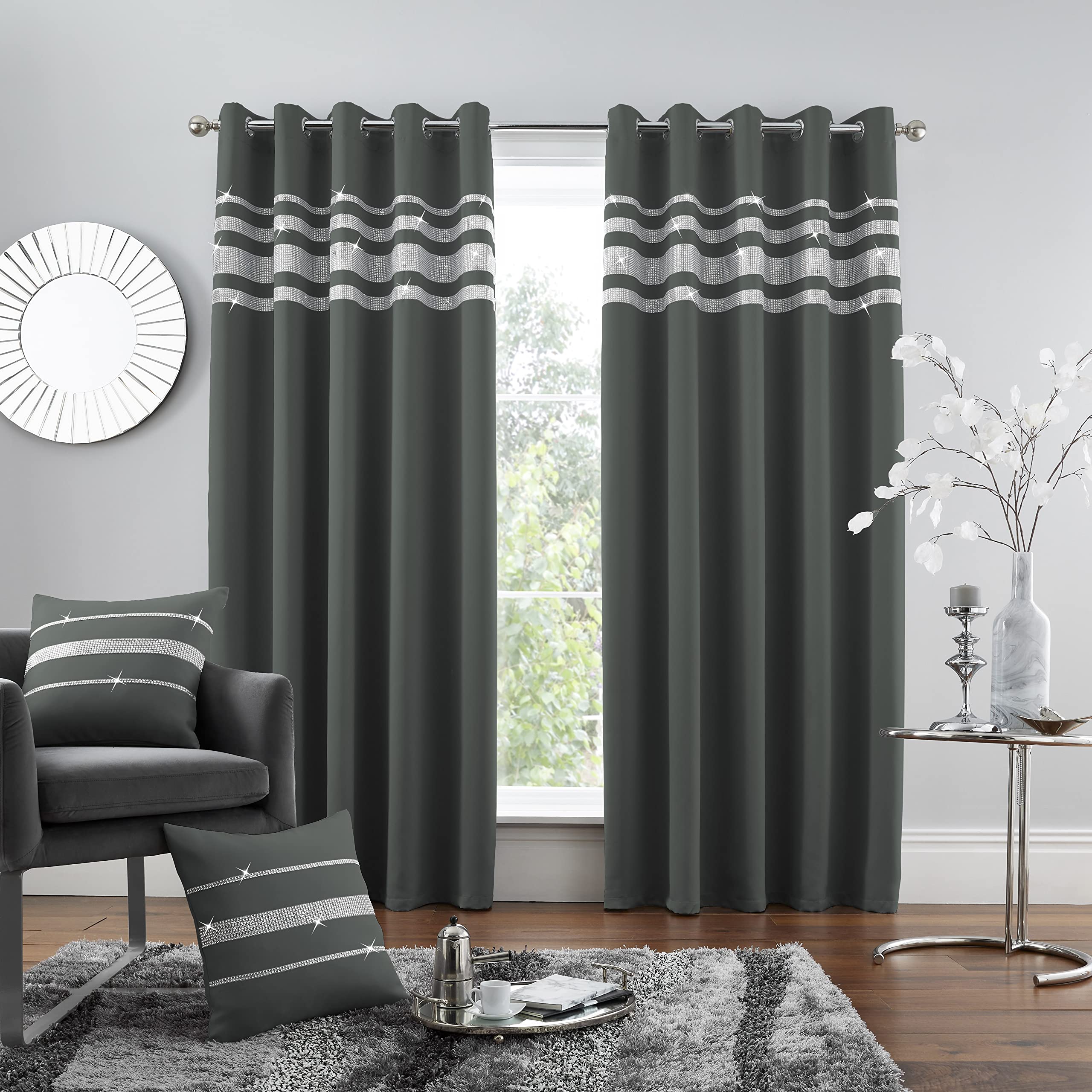 GC GAVENO CAVAILIA Premium Quality Eyelet Kendal Blackout Curtain, Easy Care Ring Top Living Room Décor, 66x90Cm, Charcoal, 100% Polyester, 66x90