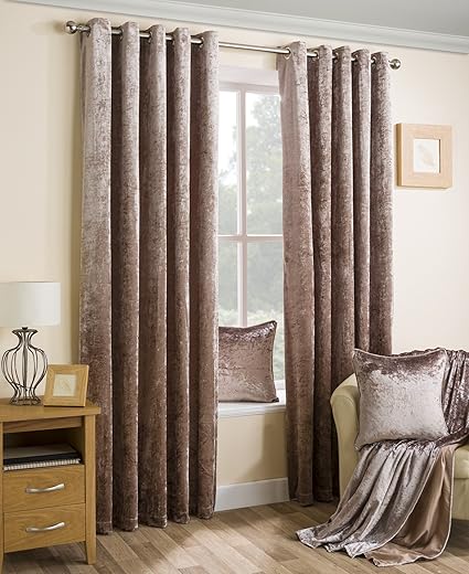 Bronze Crushed Velvet Soft Touch Pair Of Eyelet Curtains With Self