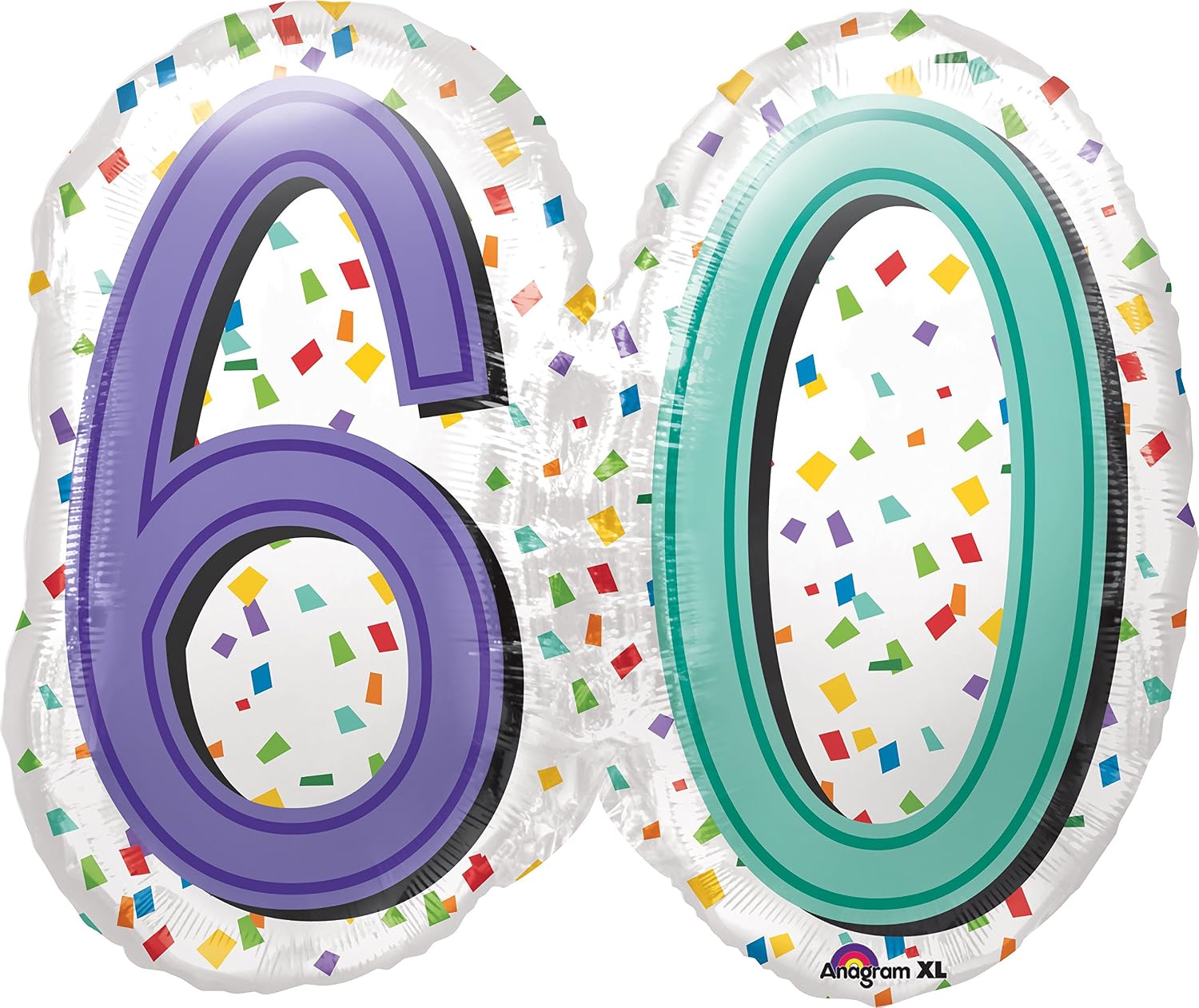 amscan SuperShape 3444701 "Rainbow Birthday 60 Foil Balloon, P35, Packed, 63 x 55 cm, Balloon, Clear