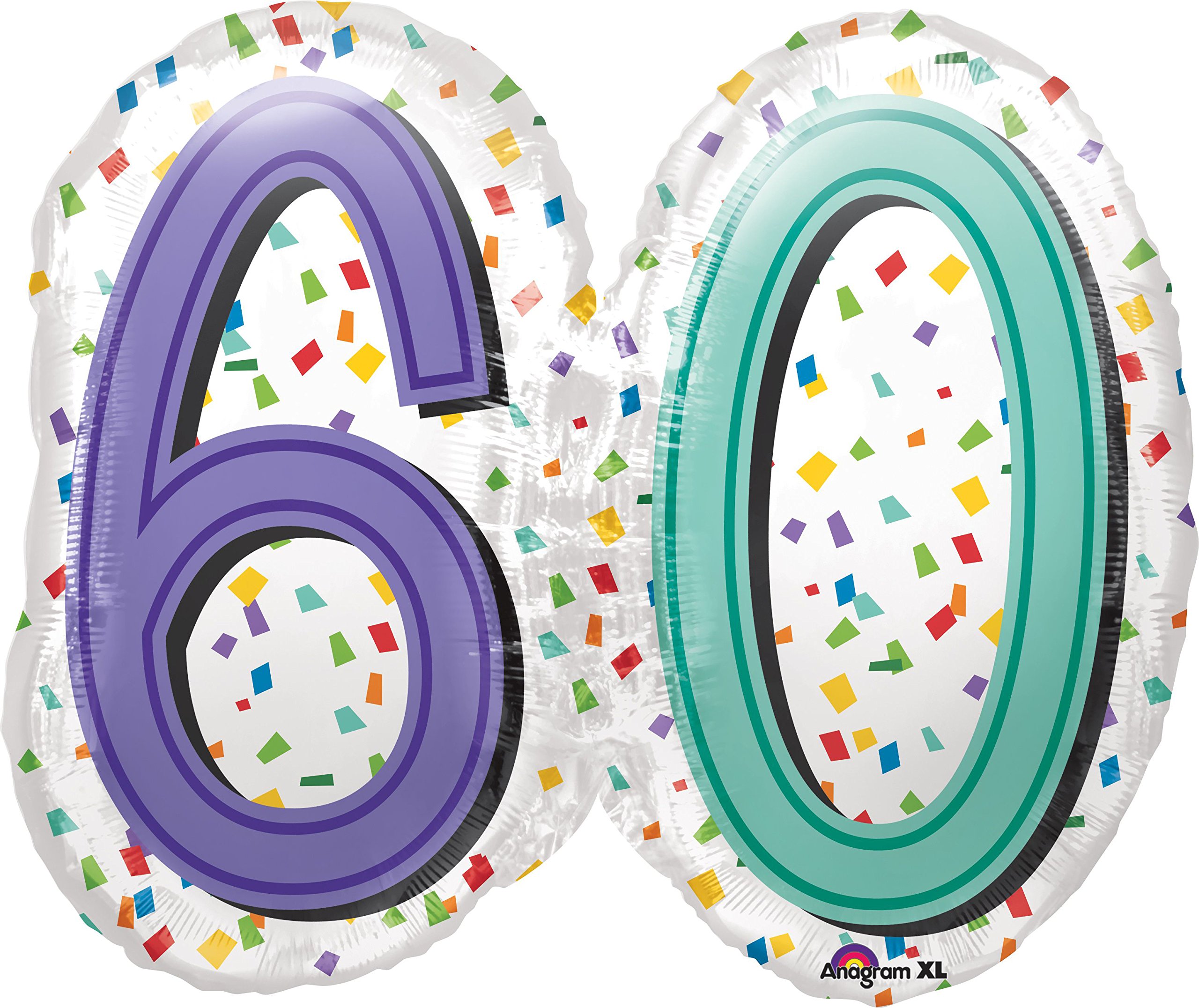 amscan SuperShape 3444701 "Rainbow Birthday 60 Foil Balloon, P35, Packed, 63 x 55 cm, Balloon