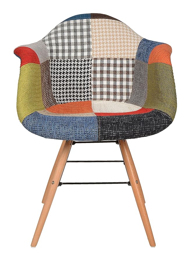 ts-ideen 1 x Design Klassiker Patchwork Sessel Retro 50er Jahre Barstuhl Wohnzimmer Küchen Stuhl Esszimmer Sitz Holz Metall b