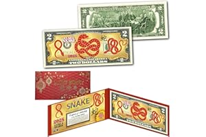 MERRICK MINT Lucky 8-Shaped Snakes 2025 Chinese Lunar New Year of The Snake Uncirculated Two Dollar Bill Special Edition with Both Collectible Red Hard Foilo Display & Red Envelope