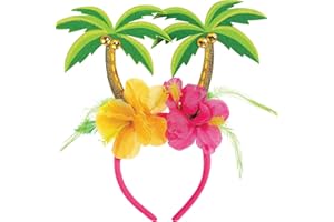 AMSCAN Palm Tree Head Bopper - 10.25" x 10" (Pack of 1) - Multicolor Foam with Fabric Hibiscus Flowers - Perfect for Summer Parties & Hawaiian Events