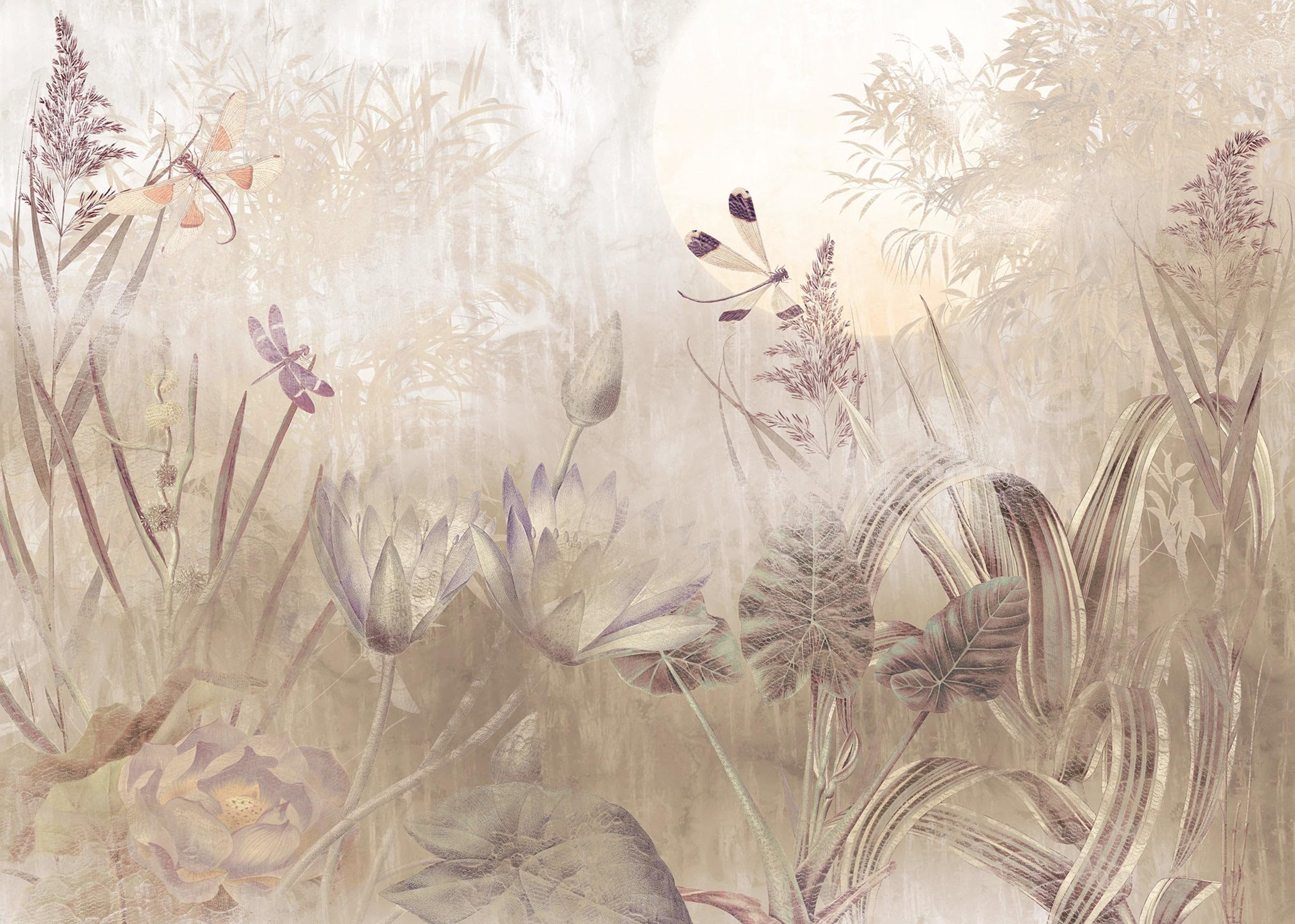Komar Non-Woven Photo Wallpaper - Dragonfly Pond - Size 350 x 250 cm, Width 50 cm - Wallpaper, Meadow, Flowers