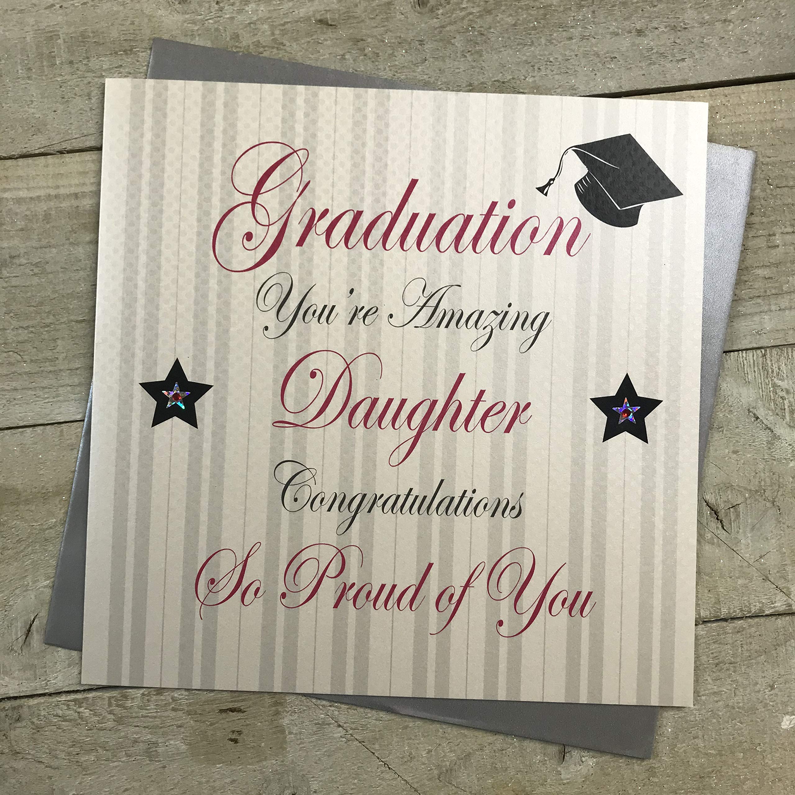 WHITE COTTON CARDS Amazing Daughter Congratulations So Proud of You Handmade Graduation Card, Large, XPD164-D