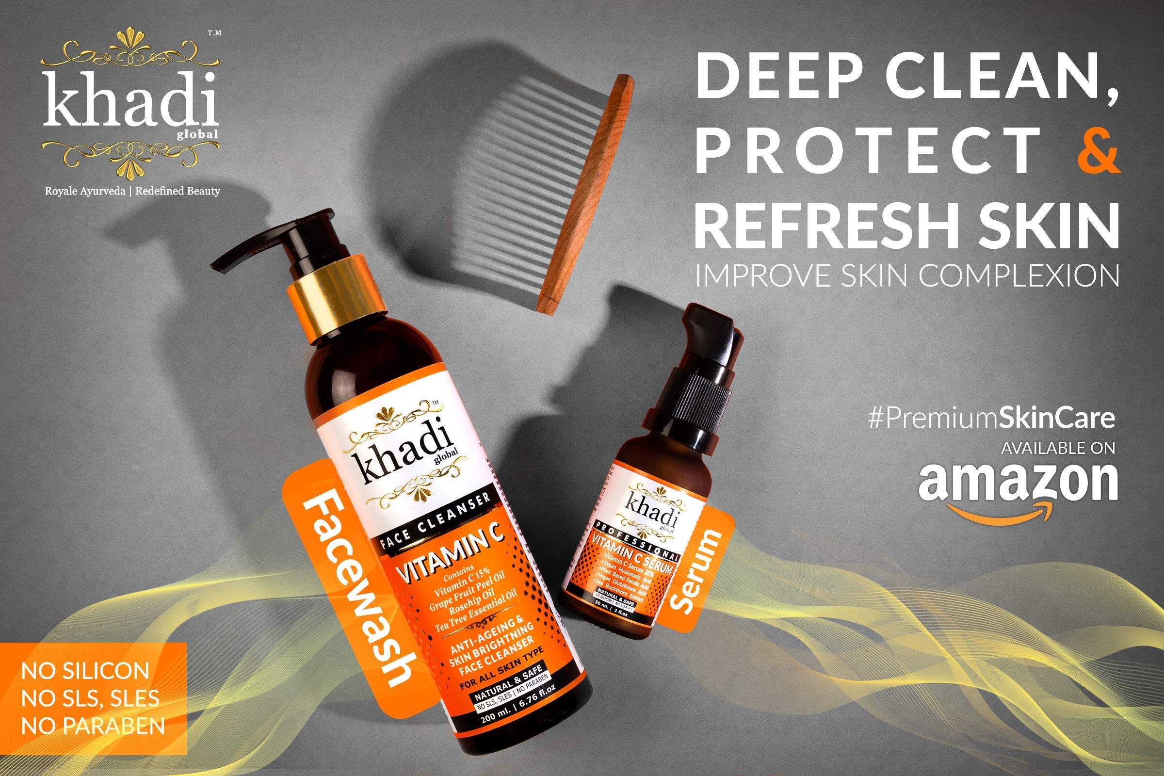 Khadi Global Vitamin C Serum with Vitamin E, Vegan Hyaluronic Acid