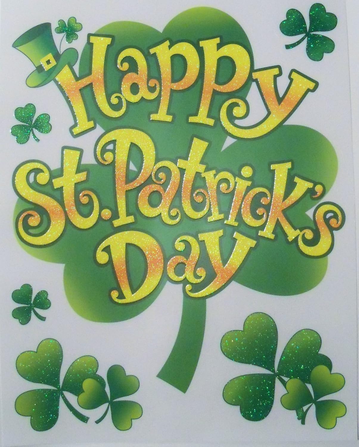 Amazon Com Greenbrier St Patrick S Day Reusable Glitter Window Clings Happy St Patrick S Day Shamrocks 6 Clings 1 Sheet Toys Games