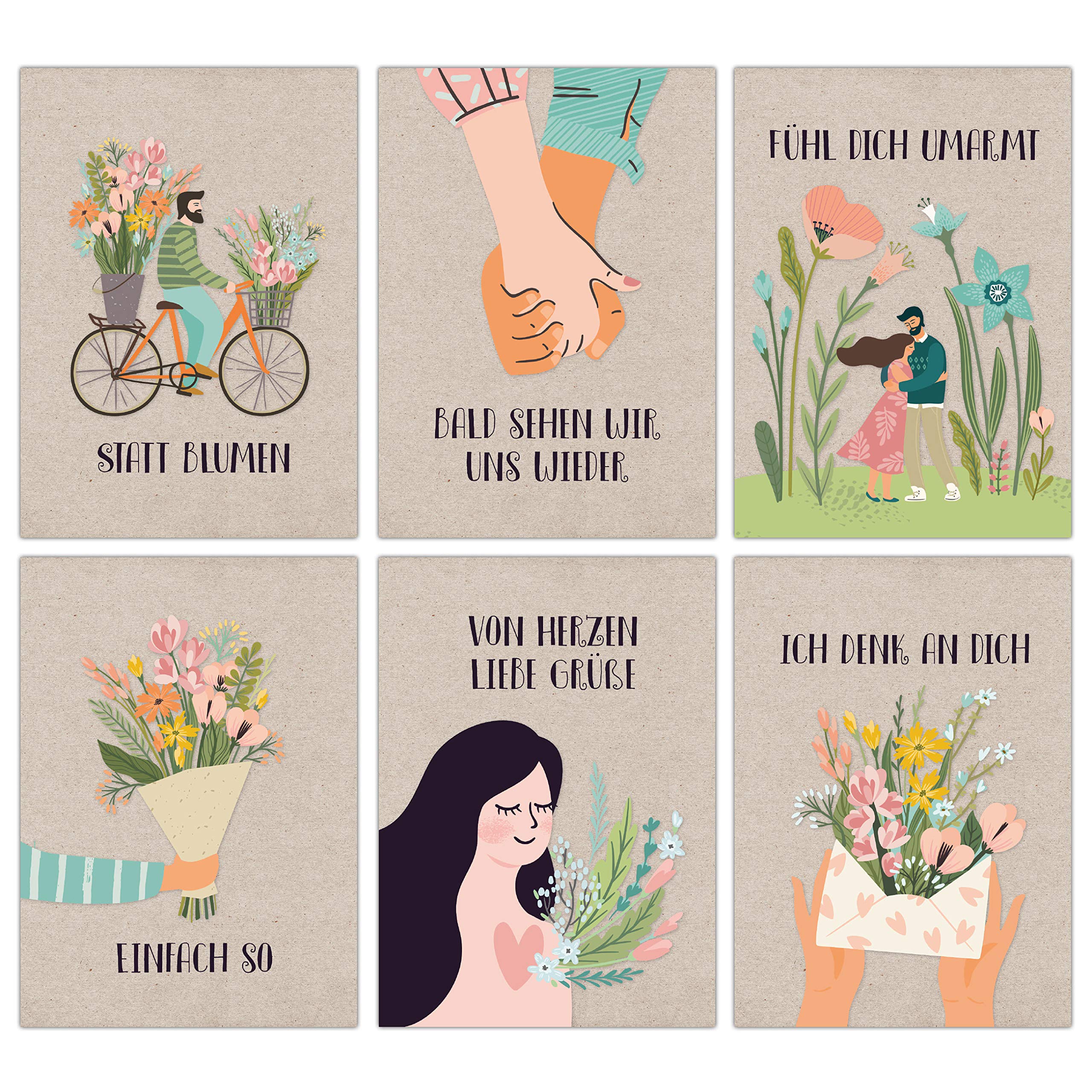 Papierdrachen 12 Postcards with Flower Greeting Cards for Children and Adults Send Greetings to Grandma, Grandpa and Friends in the Distance - Soon We See Us Again