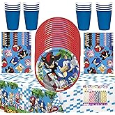 Sonic the Hedgehog Party Supplies Pack for 16 Guests – Officially Licensed Dessert Plates, Lncheon Napkins, Cups, Table Cover + Bonus 24 Birthday Candles – Sonic Birthday Decorations Set