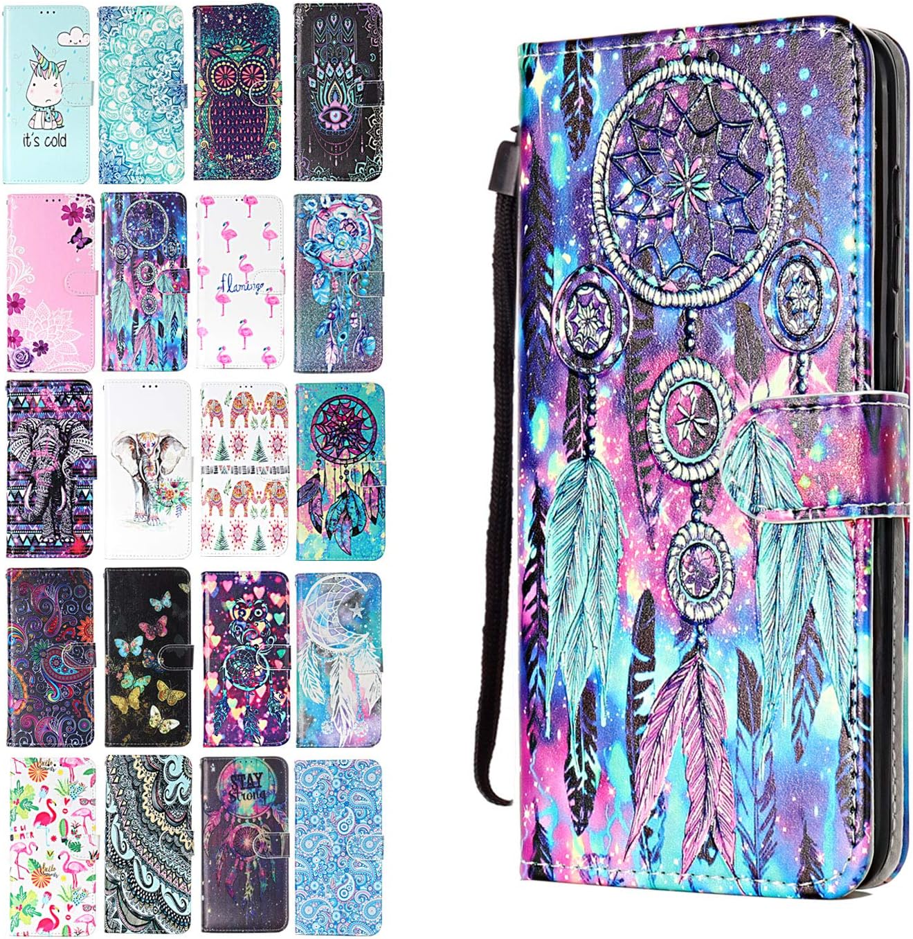 Ancase Leather Phone Case for Apple iPhone 7 8 SE 2020 Pattern Design Colorful Dreamcatcher Flip Case Wallet Cover with Card Slots Holder for Girls Boys