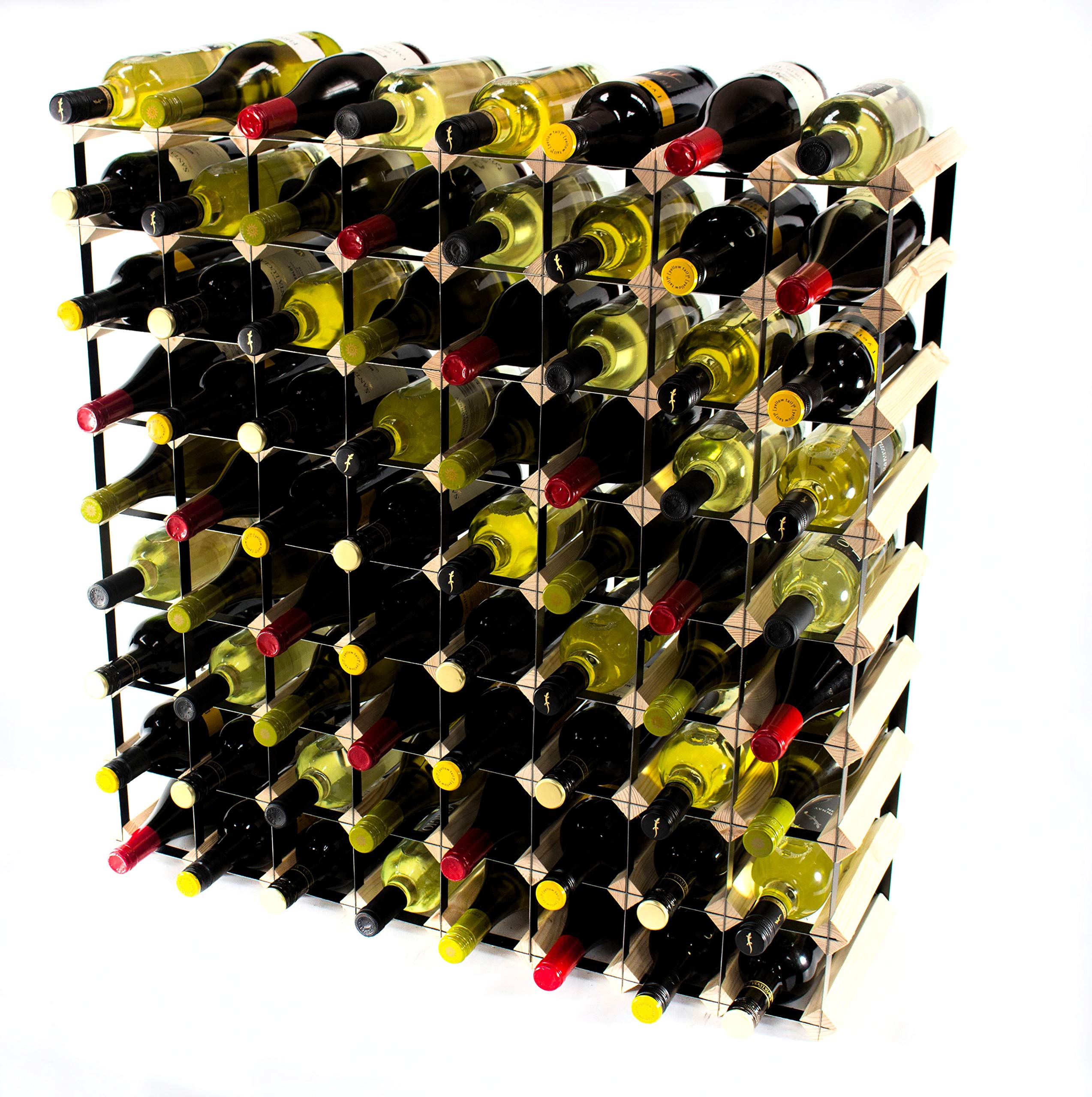 Classic 72 Bottle Pine Wood and Black Metal Wine Rack Ready Assembled