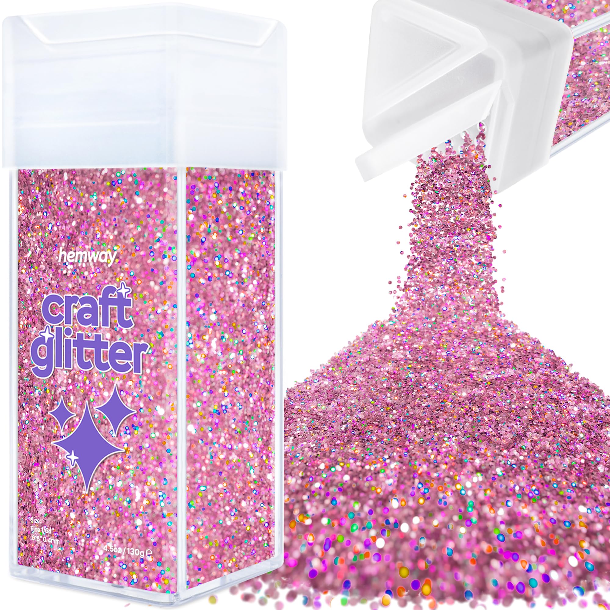 Hemway Glitter Shaker Pink Holographic 110g Fine, Craft Glitter Shaker for Resin & Epoxy Crafts, Christmas Art Supplies, Nail, Body, Face, Eye, Festival, Crafting, Slime, Sparkle