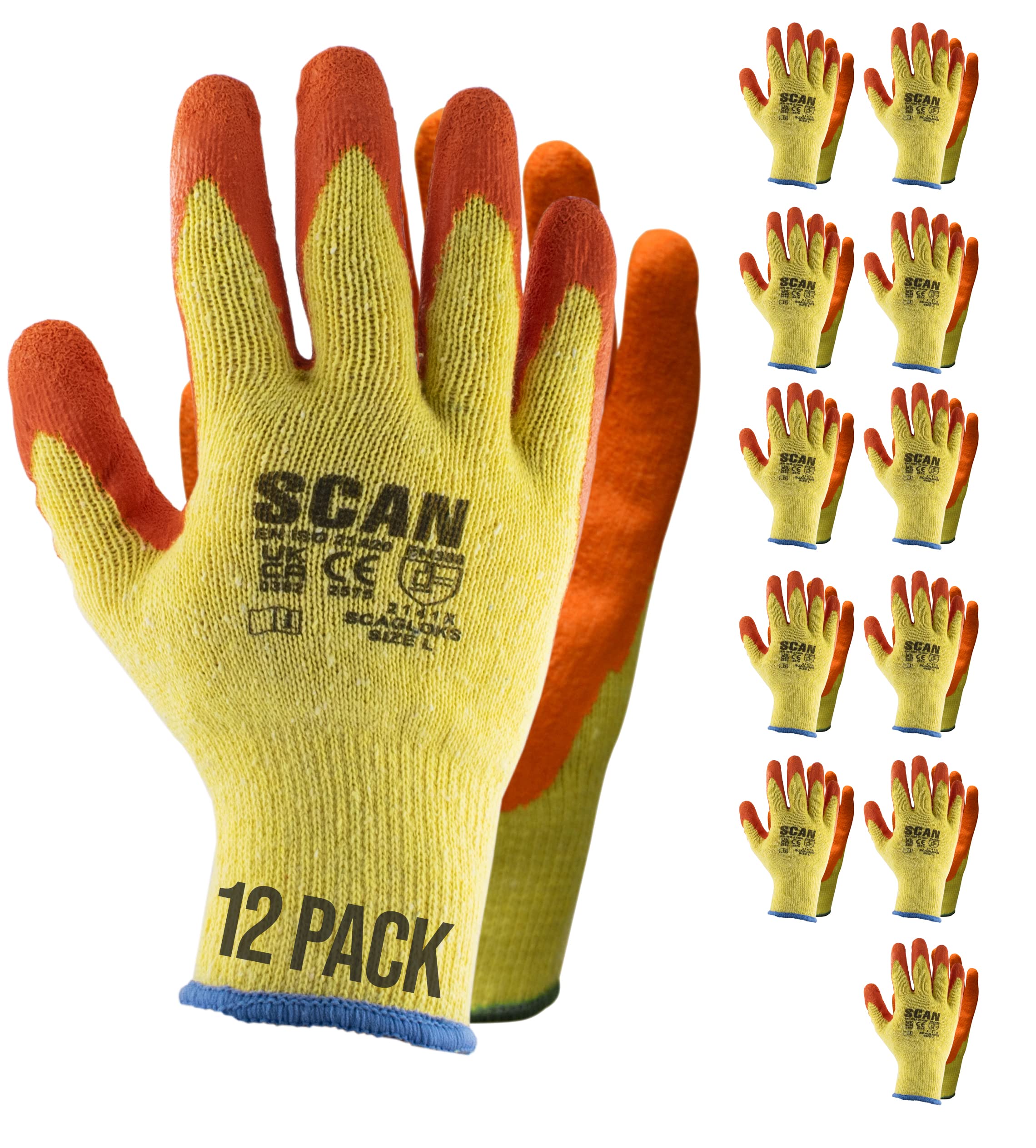 Scan SCAGLOKSPKM 12 Pairs Knitshell Latex Palm Work Gloves Orange - Size: M