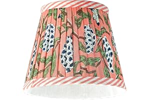 Ridhi Pleated Block Print Lamp Shade Dark Salmon Floral Medium 4" Top x 6" Bottom x 5" High Spider with Harp and Finial Fitting