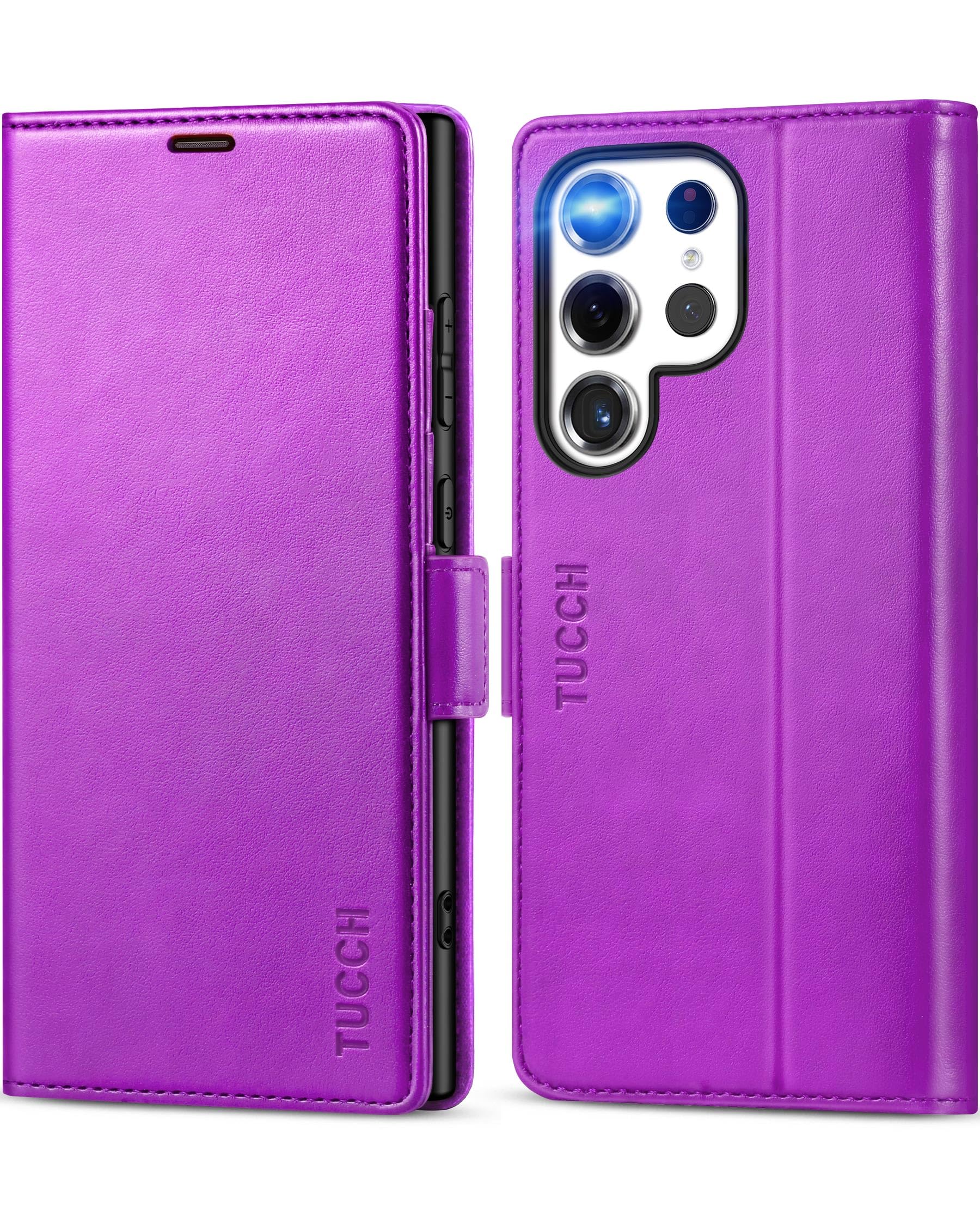 TUCCH Wallet Case for Galaxy S24 Ultra (6.8"), Magnetic Protective PU Leather Flip Case with[Shockproof TPU][RFID Blocking][Kickstand][Credit Card Holders] Compatible with Galaxy S24 Ultra, Purple