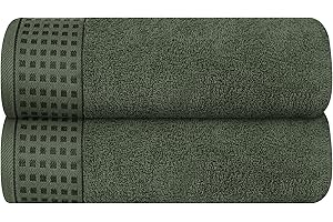 GLAMBURG 100% Cotton 2 Pack Oversized Bath Towel Set 28x55 Inches, Ultra Soft Highly Absorbant Compact Quickdry & Lightweight Large Bath Towels, Ideal for Gym Travel Camp Pool - Olive Green