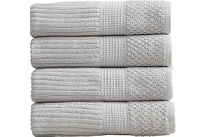 Springtree Home 100% Cotton Bath Towel Set of 4 | Super Soft & Absorbent with Quick-Dry Fibers | 4 Bath Towels |Textured and Durable Cotton | Krista Collection (High Rise Grey)