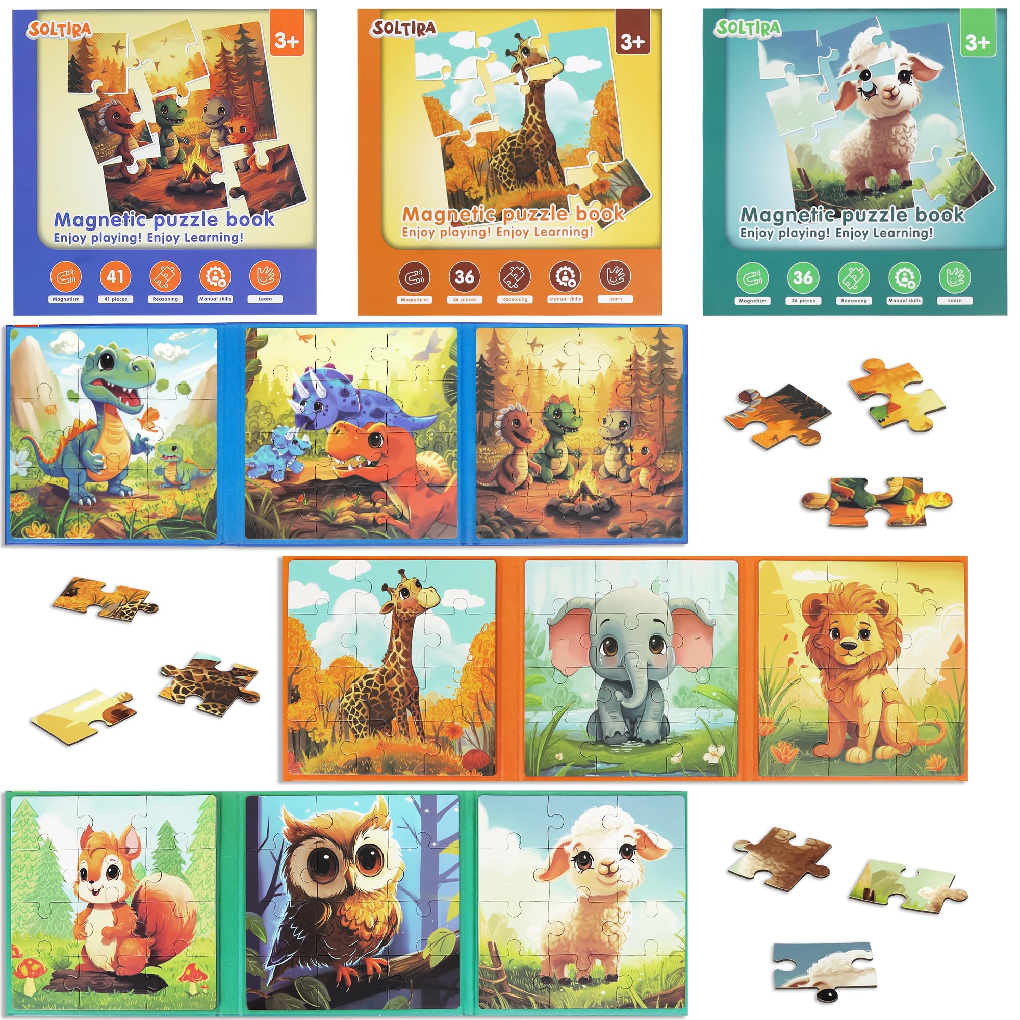 3 Set Magnetic Puzzles for Kids Ages 3 4 5, 3 * 9-12-20PCS Learning Puzzles for 3-5 Year Olds Kid, 3 4 5 Years Old Kid Gifts, Travel Activities for Children, Birthday Presents for Kids — image 1