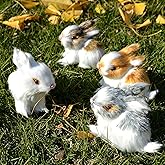 Basuo-9Q Pack of 4 Assorted Miniature Realistic Plush Rabbit Figurines - Stuffed Farm Animal Model Home Decoration Lifelike Easter Bunnies Photo Props Spring Collectible Gift