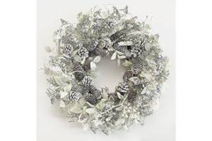 JOBFLOWER 24 inch White Christmas Wreath,Winter Wreaths for Front Door with Pinecones Berries for Fireplace Xmas Decorations,Front Porch Decor and Wall Window Decor