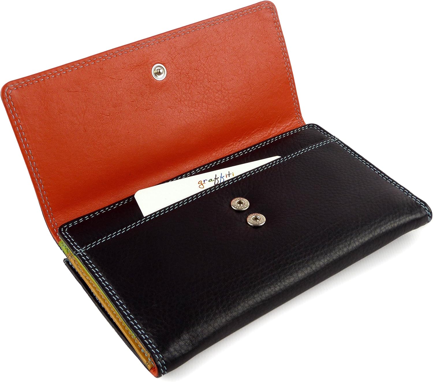Golunski Ladies Leather Tri-Fold Flap Over Purse/Wallet Graffiti Gift Box (Black/Tropical), Black With Tropical - Image 5