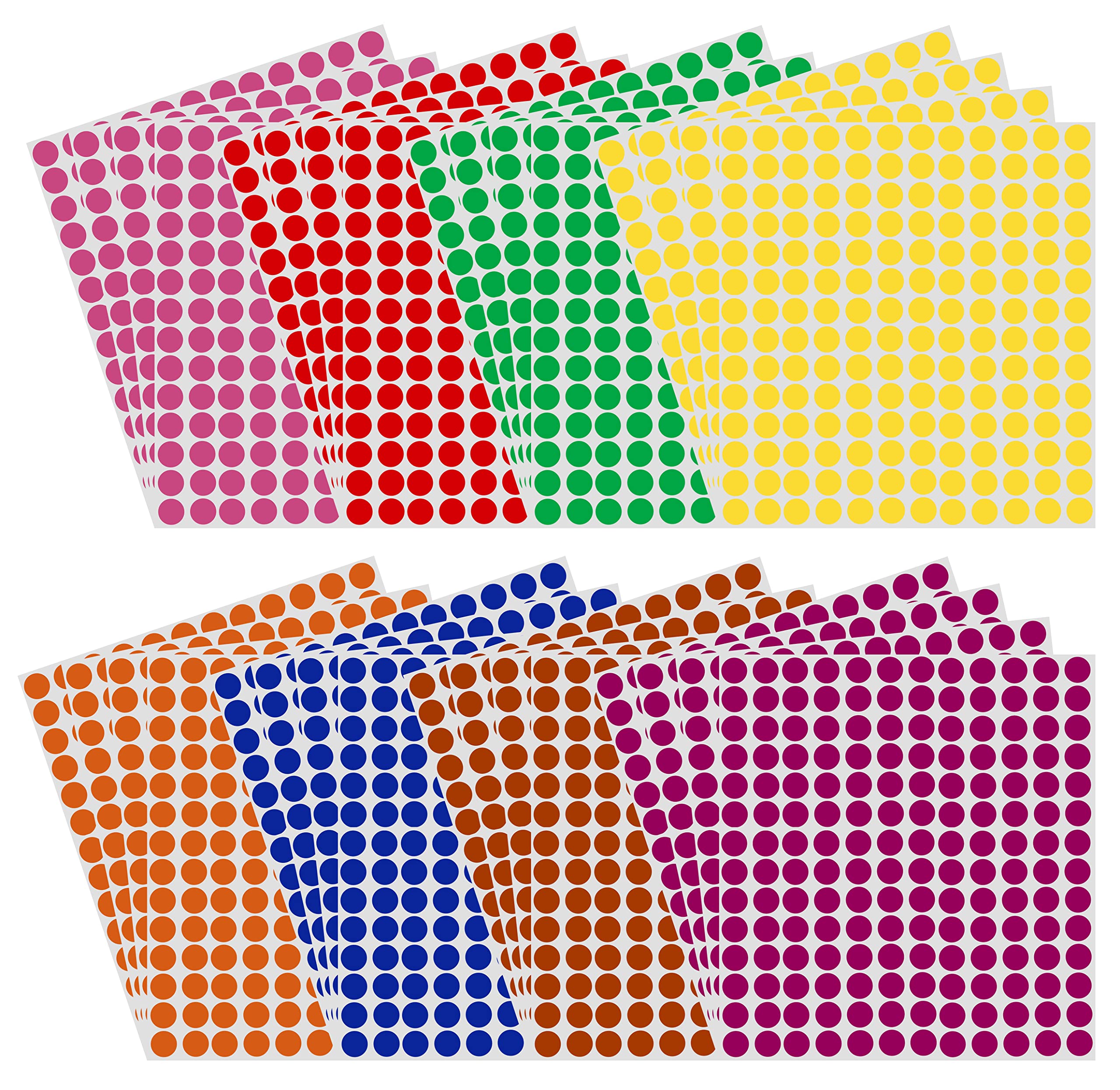 Royal Green Colored Labels 8mm (0.8 cm) Dot Stickers in Green, Yellow, Pink, Purple, Orange, Brown, Blue and Red - 5376 Pack