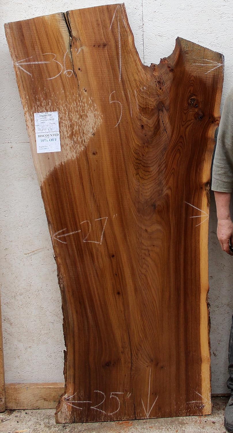 English Elm Wood Slab Natural Live Raw Edge Wide Lumber Headboard Rustic Table Top Custom