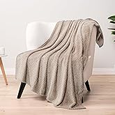 PAVILIA Tan Taupe Throw Blanket for Couch Bed, Soft Fleece Throws for Sofa Chair, Fuzzy Waffle Textured Blanket, Cozy Warm Lightweight All Season Blanket Throw, 50x60