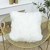 LIGICKY Luxury Series Soft Faux Fur Throw Pillow Cover Decorative Square Plush Pillow Case Cushion Cover for Couch Sofa Bed, 24" x 24" White