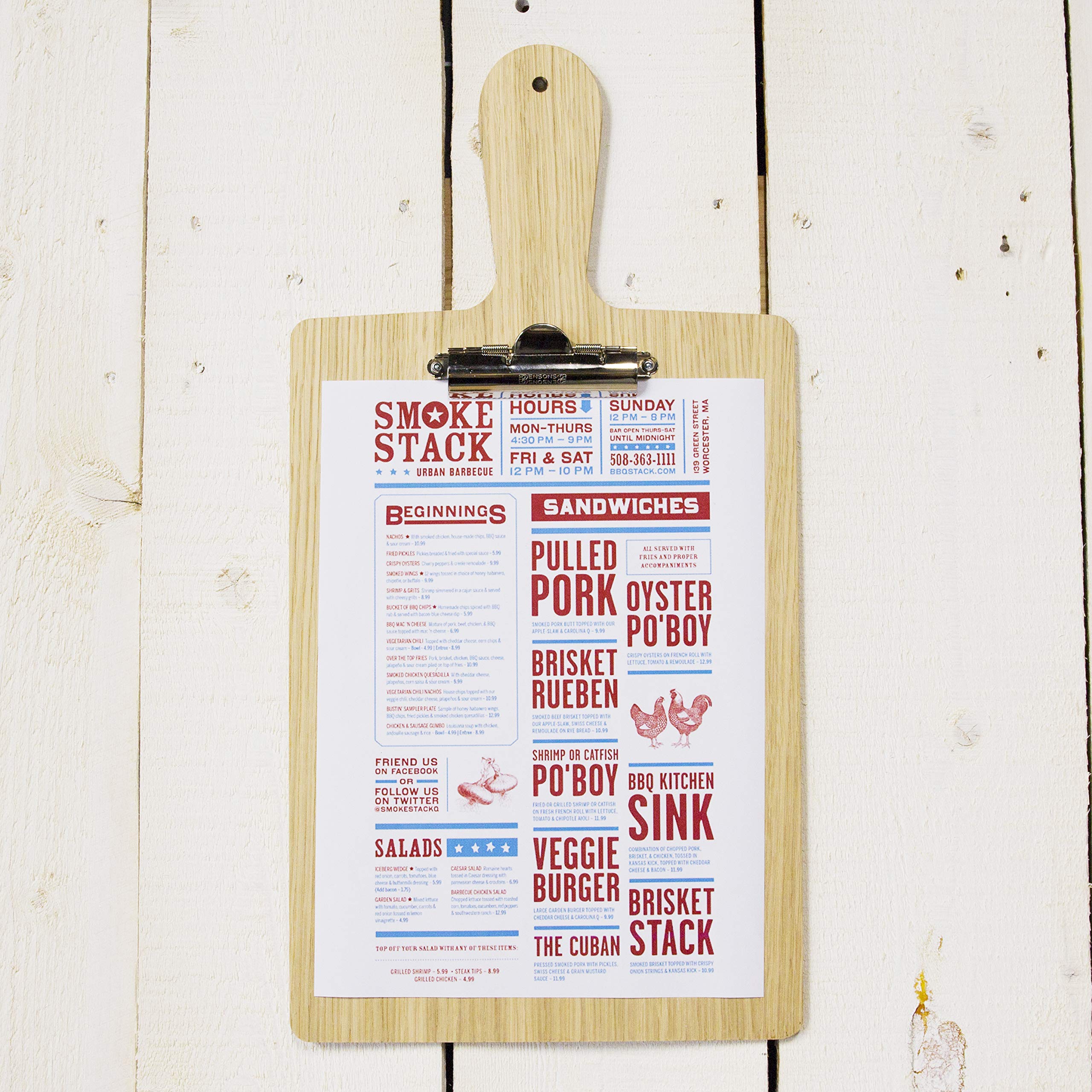 Chalkboards UK WC916N 24 x 47.5 cm 24 x 47.5 cm A4 Paddle Shaped Wooden Clipboard/Menu Holder - Natural