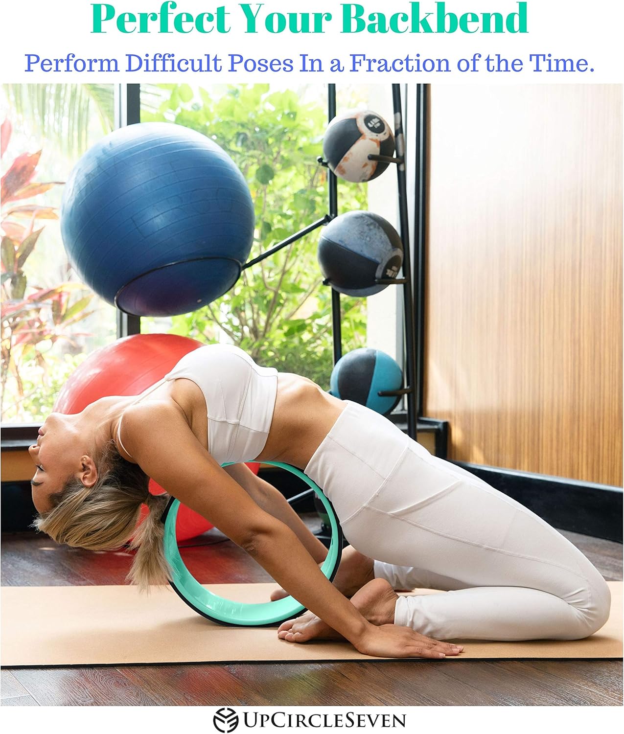 UpCircleSeven Yoga Wheel - [Pro Series] Strongest & Most Comfortable Yoga Prop Wheel - Perfect for Back Pain Stretching & Backbends, 12 x 5 in (Cyan) : Sports & Outdoors